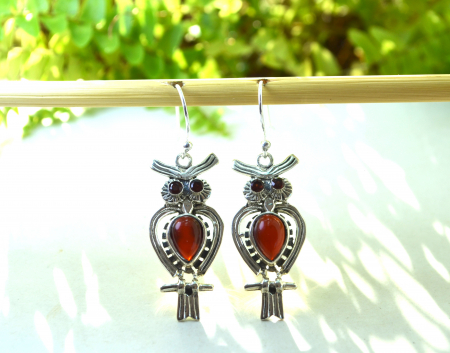 Cercei argint moderni Bufnite, Carneol [3]