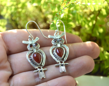 Cercei argint moderni Bufnite, Carneol [1]