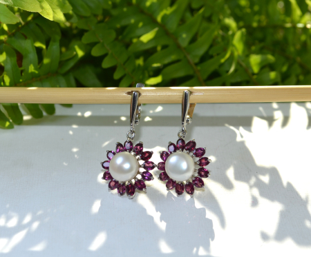 Cercei argint moderni, granate Rodolite si perle naturale [3]
