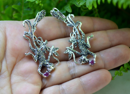 Cercei argint moderni Maimute rubine naturale [1]