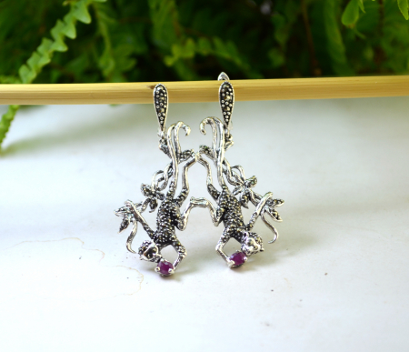 Cercei argint moderni Maimute rubine naturale [3]