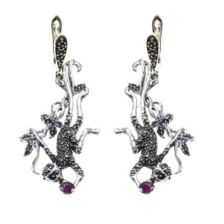 Cercei argint - Cercei argint moderni Maimute rubine naturale