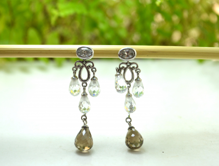 Cercei argint vintage cristale CZ cubic zirconia Cuart fumuriu model Candelabru chandelier [3]