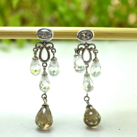 Cercei argint vintage cristale CZ cubic zirconia Cuart fumuriu model Candelabru chandelier [3]
