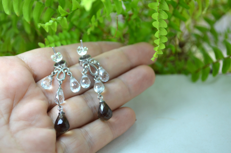 Cercei argint vintage cristale CZ cubic zirconia Cuart fumuriu model Candelabru chandelier [2]