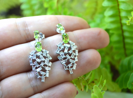Cercei argint, Peridot si Baguette CZ [1]