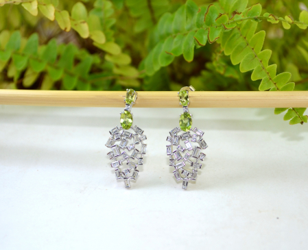 Cercei argint, Peridot si Baguette CZ [3]