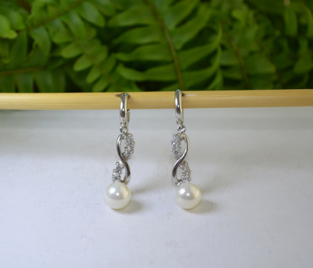 Cercei argint, perle  naturale si cristale CZ [3]