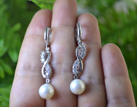 Cercei argint, perle  naturale si cristale CZ [1]