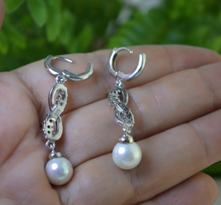 Cercei argint, perle  naturale si cristale CZ [2]