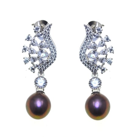 Cercei argint - Cercei argint, perle negre raturale si cristale CZ