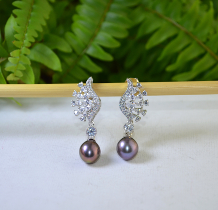 Cercei argint, perle negre raturale si cristale CZ [3]