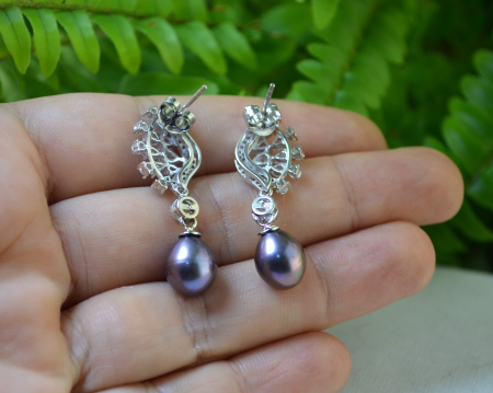 Cercei argint, perle negre raturale si cristale CZ [2]