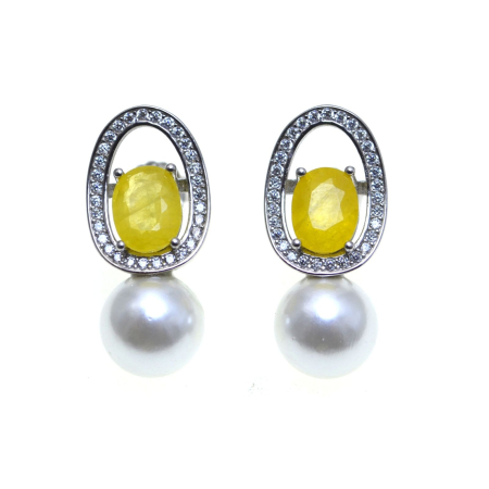 Cercei argint - Cercei argint rodiat cu safire galbene si perle naturale A Vintage Collection