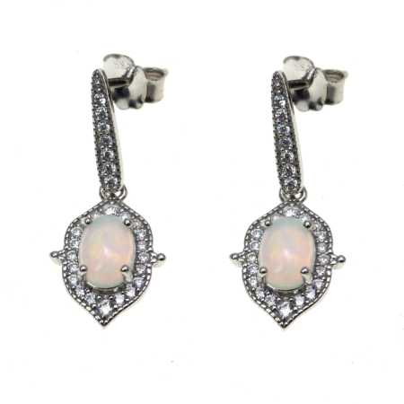 Pietre semipretioase si pretioase - Cercei argint rodiat, Opal Rainbow si cristale CZ