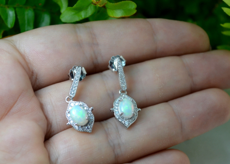 Cercei argint rodiat, Opal Rainbow si cristale CZ [1]