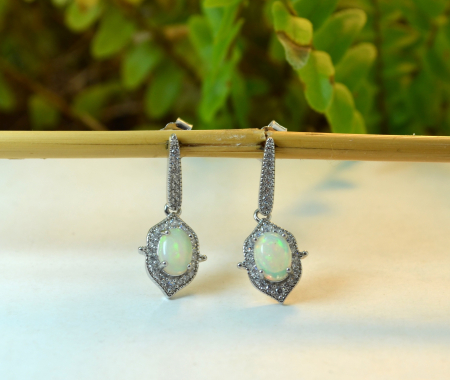 Cercei argint rodiat, Opal Rainbow si cristale CZ [3]