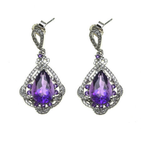 Pietre semipretioase si pretioase - Cercei argint rodiati ametiste topaze albe naturale