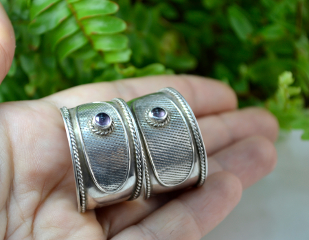 Cercei argint statement model Creole hoop ametiste design modernist [1]