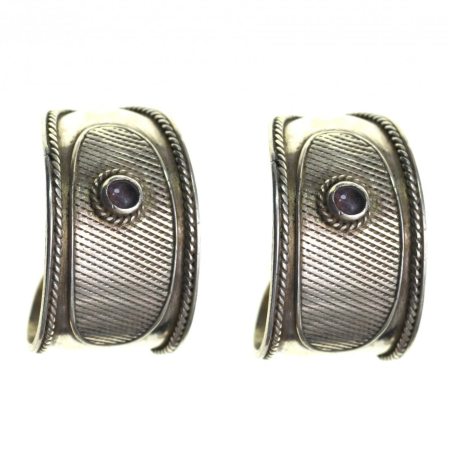 Cercei argint - Cercei argint statement model Creole hoop ametiste design modernist