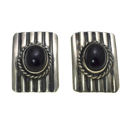 Cercei argint - Cercei argint statement vintage, onix negru, atelier mexican