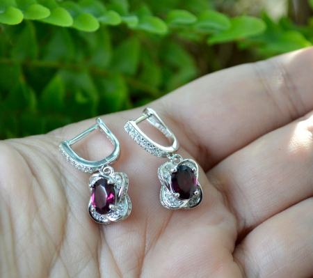 Cercei argint Trifoi, granate si cristale CZ [1]