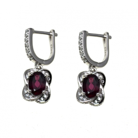 Pietre semipretioase si pretioase - Cercei argint Trifoi, granate si cristale CZ