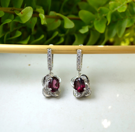 Cercei argint Trifoi, granate si cristale CZ [3]