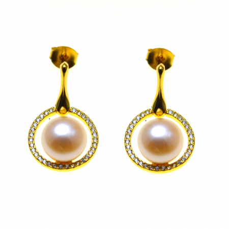 Perle naturale - Cercei argint vermeil, perle naturale roz