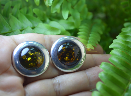 Cercei argint vintage, chihlimbar, design geometric [1]