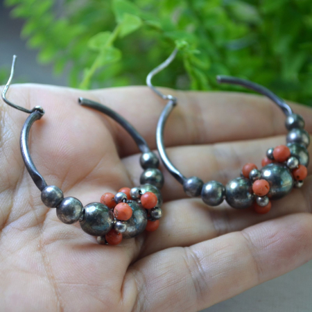 Cercei argint vintage, coral rosu de Sardinia, atelier italian A Vintage Collection [1]