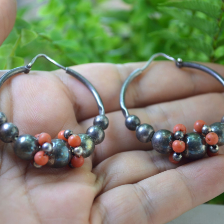 Cercei argint vintage, coral rosu de Sardinia, atelier italian A Vintage Collection [2]