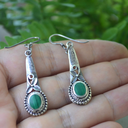 Cercei argint vintage cu malachit, stil oriental A Vintage Collection [1]