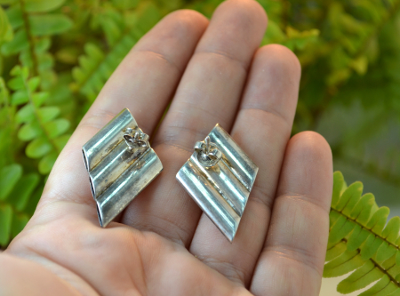 Cercei argint vintage design geometric minimalist estetica modernista model romb [2]