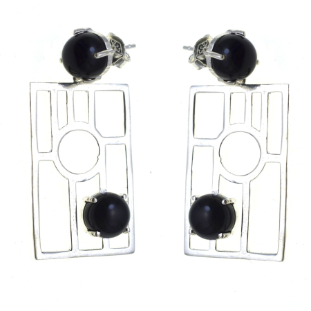 Cercei argint - Cercei argint vintage, design geometric, onix  A Vintage Collection