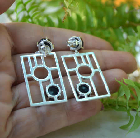 Cercei argint vintage, design geometric, onix  A Vintage Collection [2]