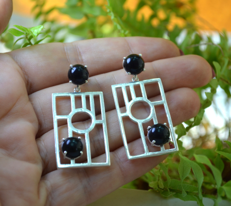 Cercei argint vintage, design geometric, onix  A Vintage Collection [1]