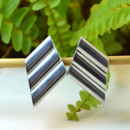 Cercei argint vintage design geometric minimalist estetica modernista model romb [3]