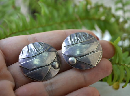 Cercei argint vintage, design geometric Space Age [1]