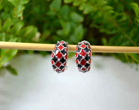 Cercei argint vintage model Arlechin email bicolor [3]