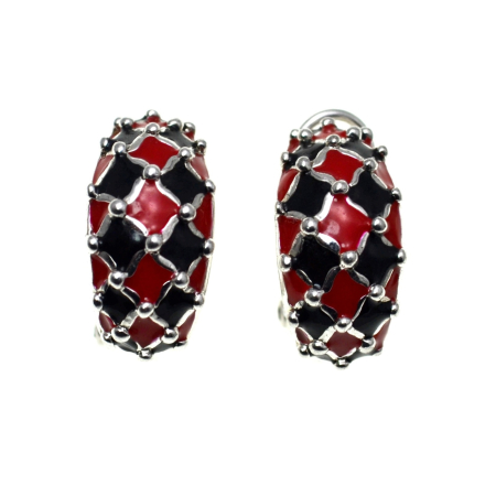 Cercei argint - Cercei argint vintage model Arlechin email bicolor