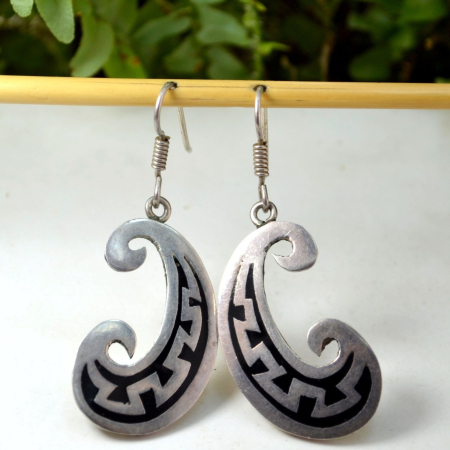Cercei argint vintage email negru design etnic mexican [3]