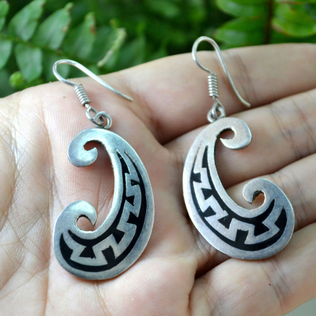 Cercei argint vintage email negru design etnic mexican [1]