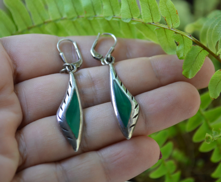 Cercei argint vintage, email verde, stil Art Deco A Vintage Collection [1]