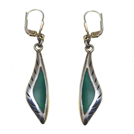 REDUCERI - Cercei argint vintage, email verde, stil Art Deco A Vintage Collection