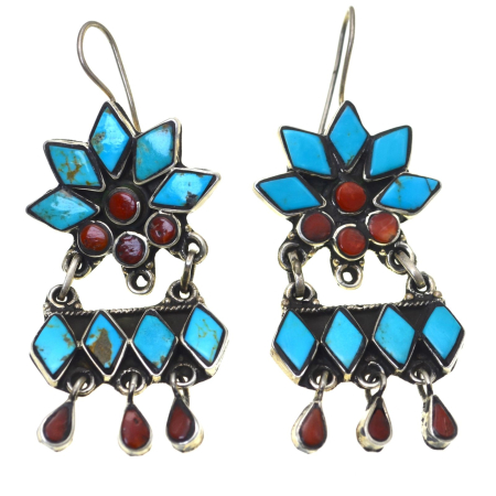 Cercei argint - Cercei argint vintage etnici, turcoaze si carneol A Vintage Collection