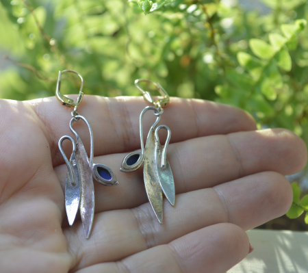 Cercei argint vintage, Lapis lazuli, design Biomorphic [2]