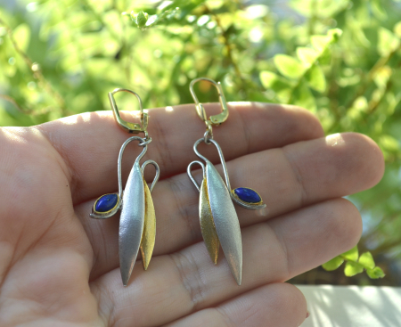Cercei argint vintage, Lapis lazuli, design Biomorphic [1]
