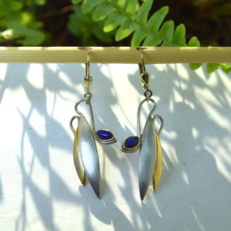 Cercei argint vintage, Lapis lazuli, design Biomorphic [3]