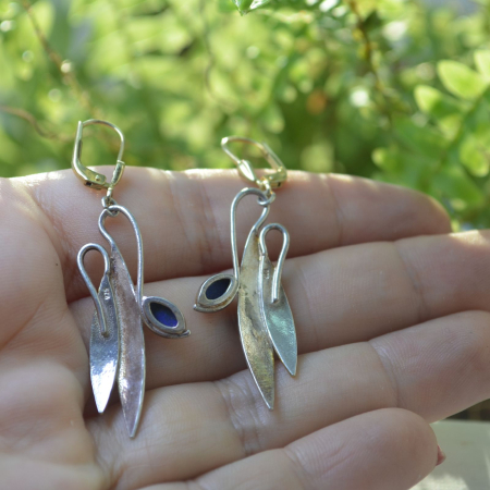 Cercei argint vintage, Lapis lazuli, design Biomorphic [2]